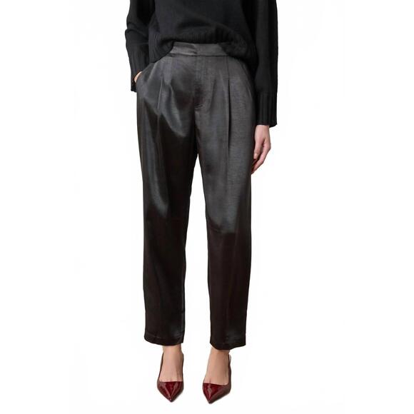 NEW LILLA P satin fly front pant in black